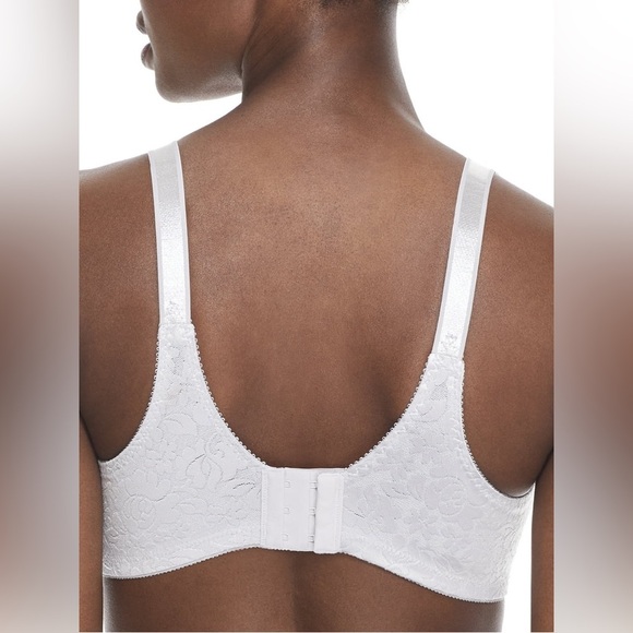 NWT Bali Double Support Spa Closure Wireless Bra Sz 40C White Satiny Lace Floral - Picture 2 of 8